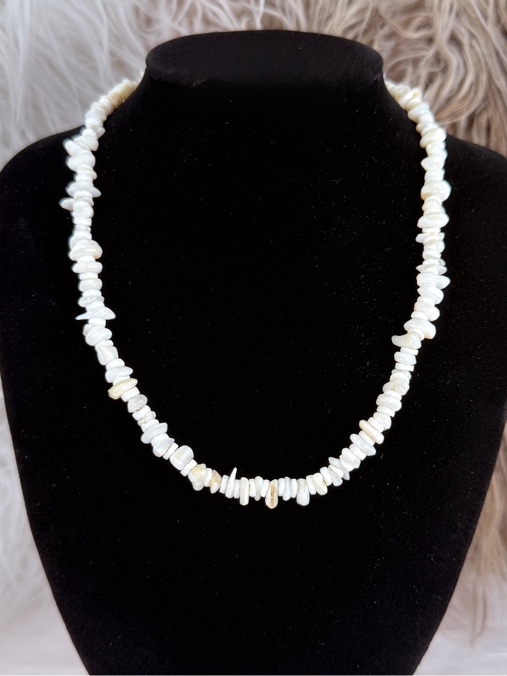 White Shell Chip Bead Necklace Adjustable Coastal Boho Beach Resort Jewelry